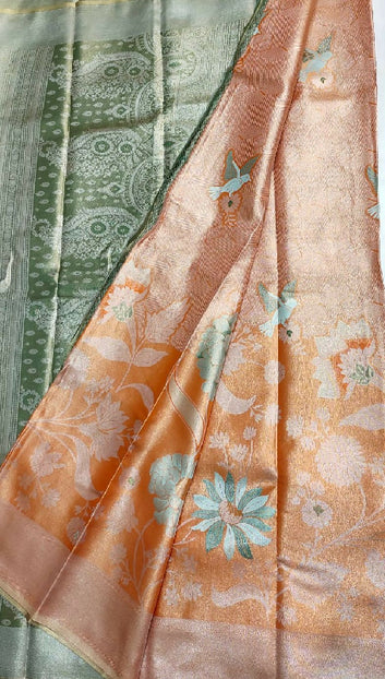 Orange Floral Design Semi Pattu Saree